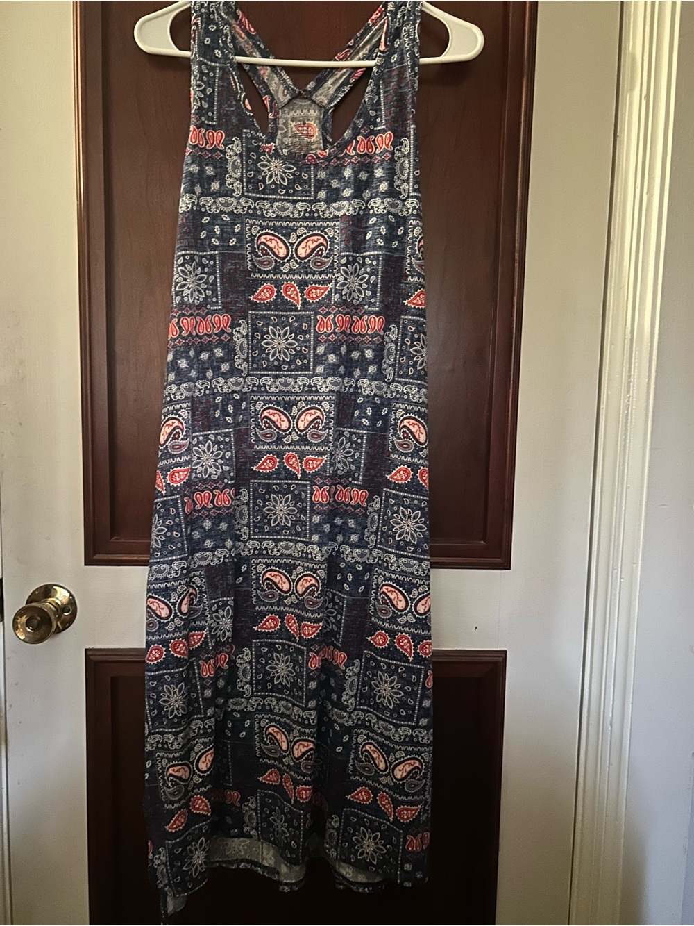 Secret Treasures sleeveless tank dress size L red white blue maxi 4th of July